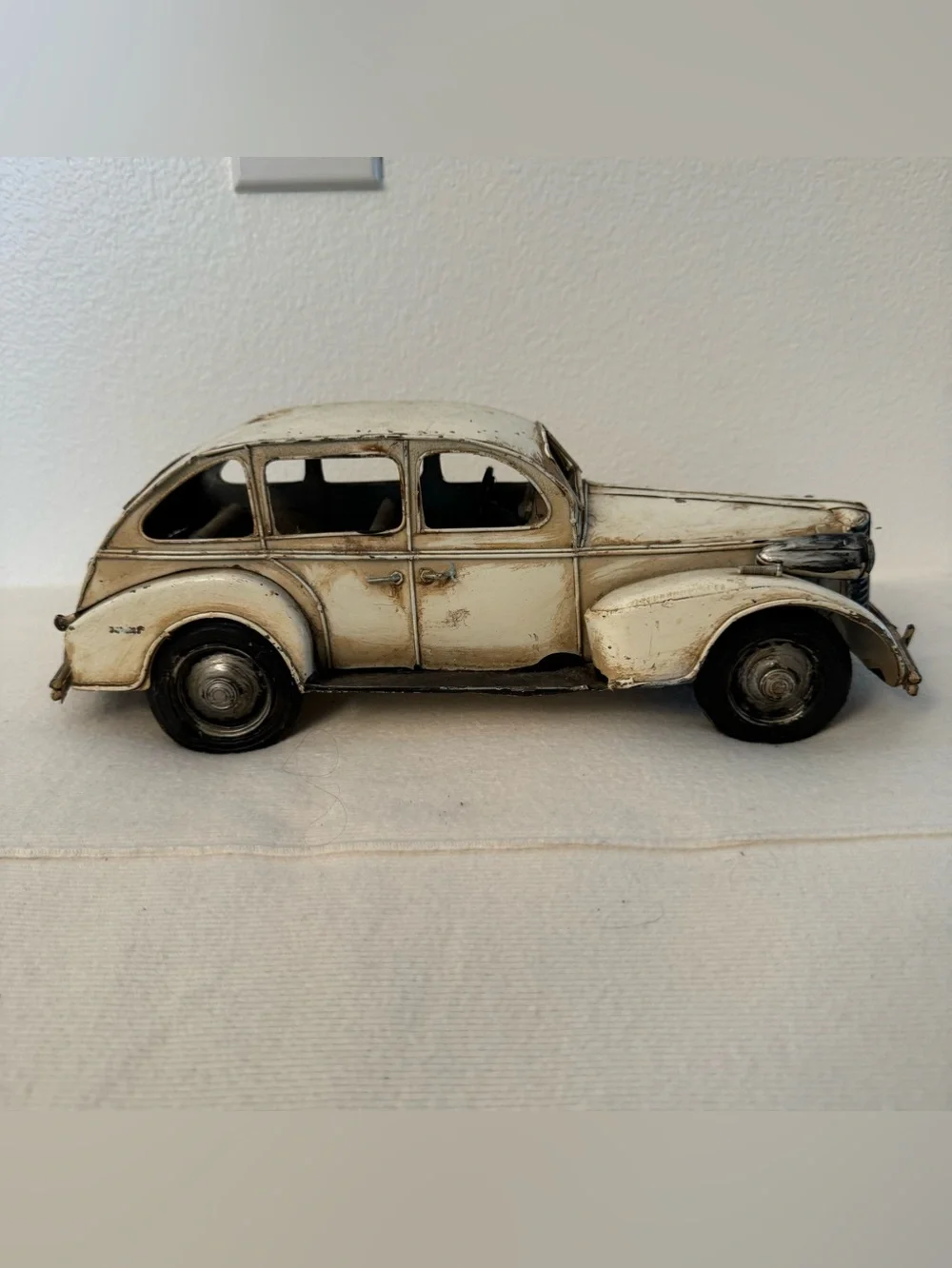 Vintage 1930s Style Metal Sedan Car Model Large 13” Rustic Decor